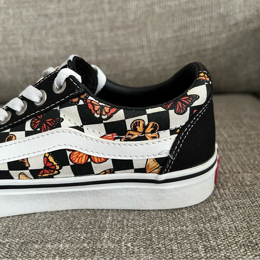 Rare Vans Old Skool Checkered Butterfly Sneakers Black Low Top Skate Shoes sz 6 - Picture 8 of 12